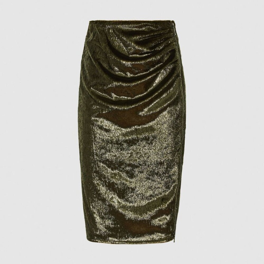 Reiss Leena Metallic Velvet Skirt Green *NWT* Size 4